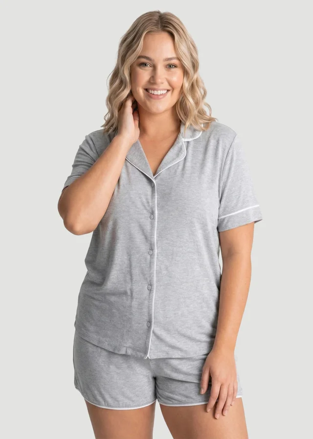 Conturve Marl Grey Oversized Jersey Piping Detail Short PJ Set