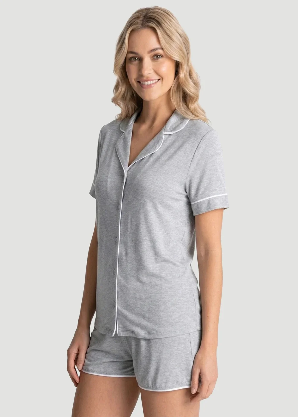 Conturve Marl Grey Oversized Jersey Piping Detail Short PJ Set - 8 Image 4