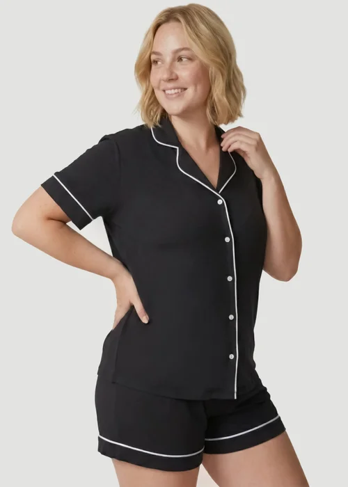 Conturve Black Oversized Jersey Piping Detail Short PJ Set - 10 Image 2