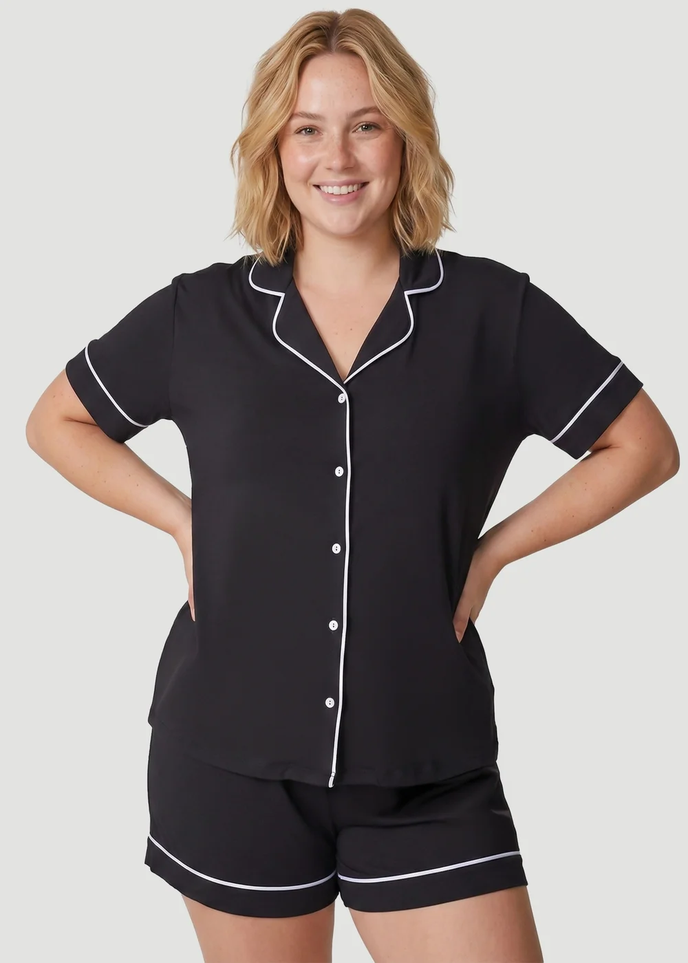 Conturve Black Oversized Jersey Piping Detail Short PJ Set - 10 Image 1
