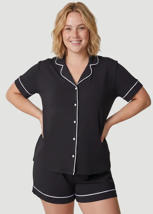 Conturve Black Oversized Jersey Piping Detail Short PJ Set - 10 Image 1