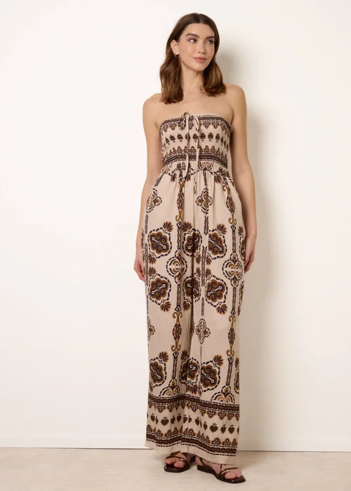 Blue Vanilla Brown Tribal Print Bardot Tie Neck Jumpsuit - S/M Image 2