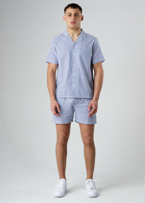 Influence Navy Cotton Striped Elasticated Drawstring Shorts - L Image 1