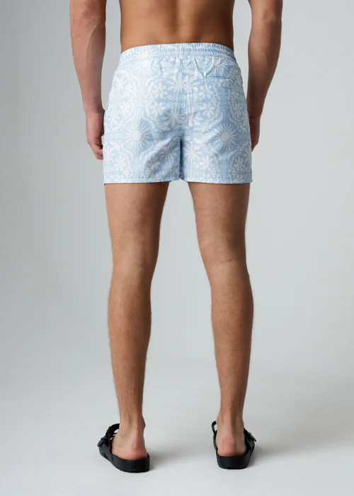 Influence Light Blue Elasticated Bohemian Print Swim Shorts - L Image 2