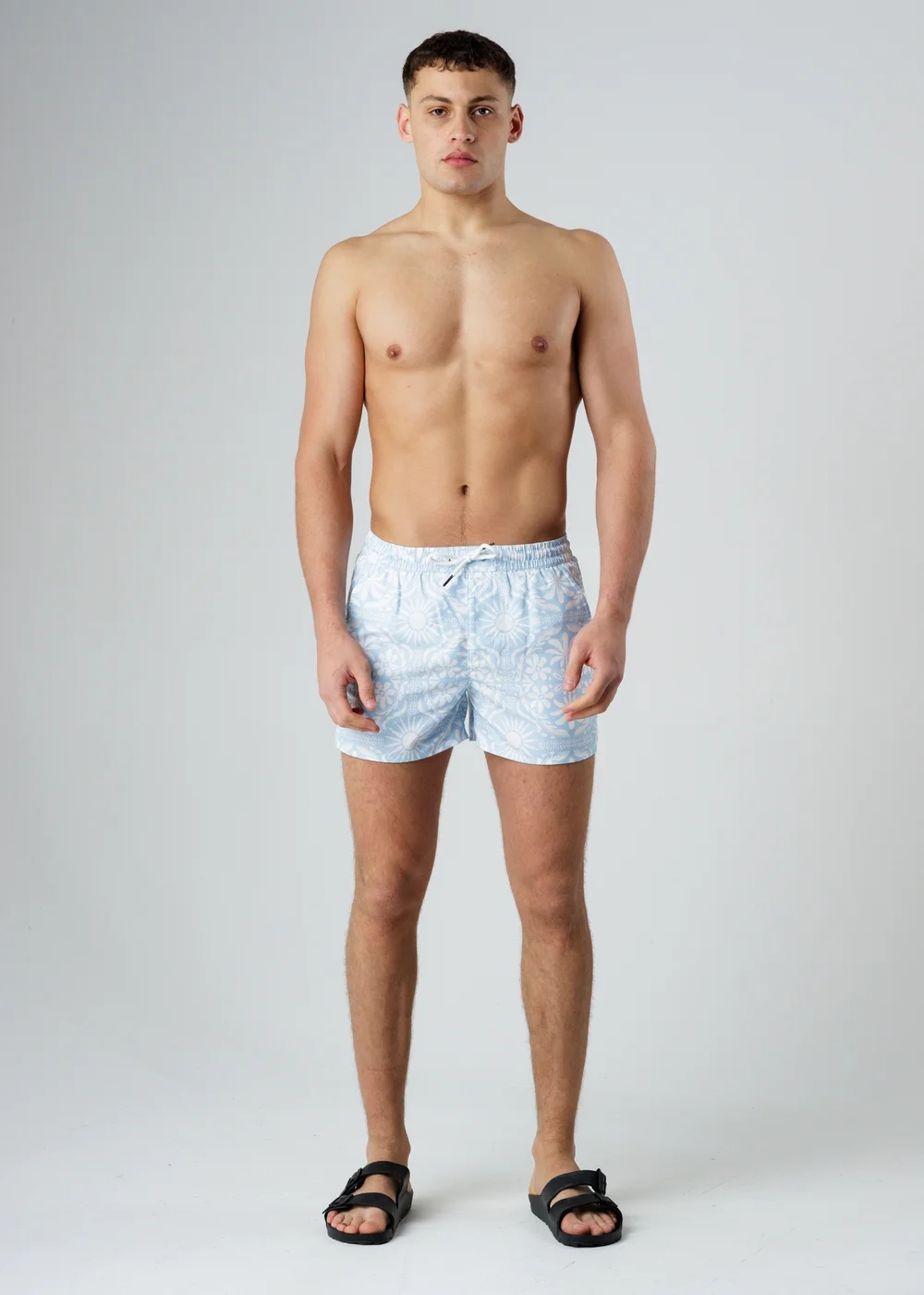 Influence Light Blue Elasticated Bohemian Print Swim Shorts - L Image 4