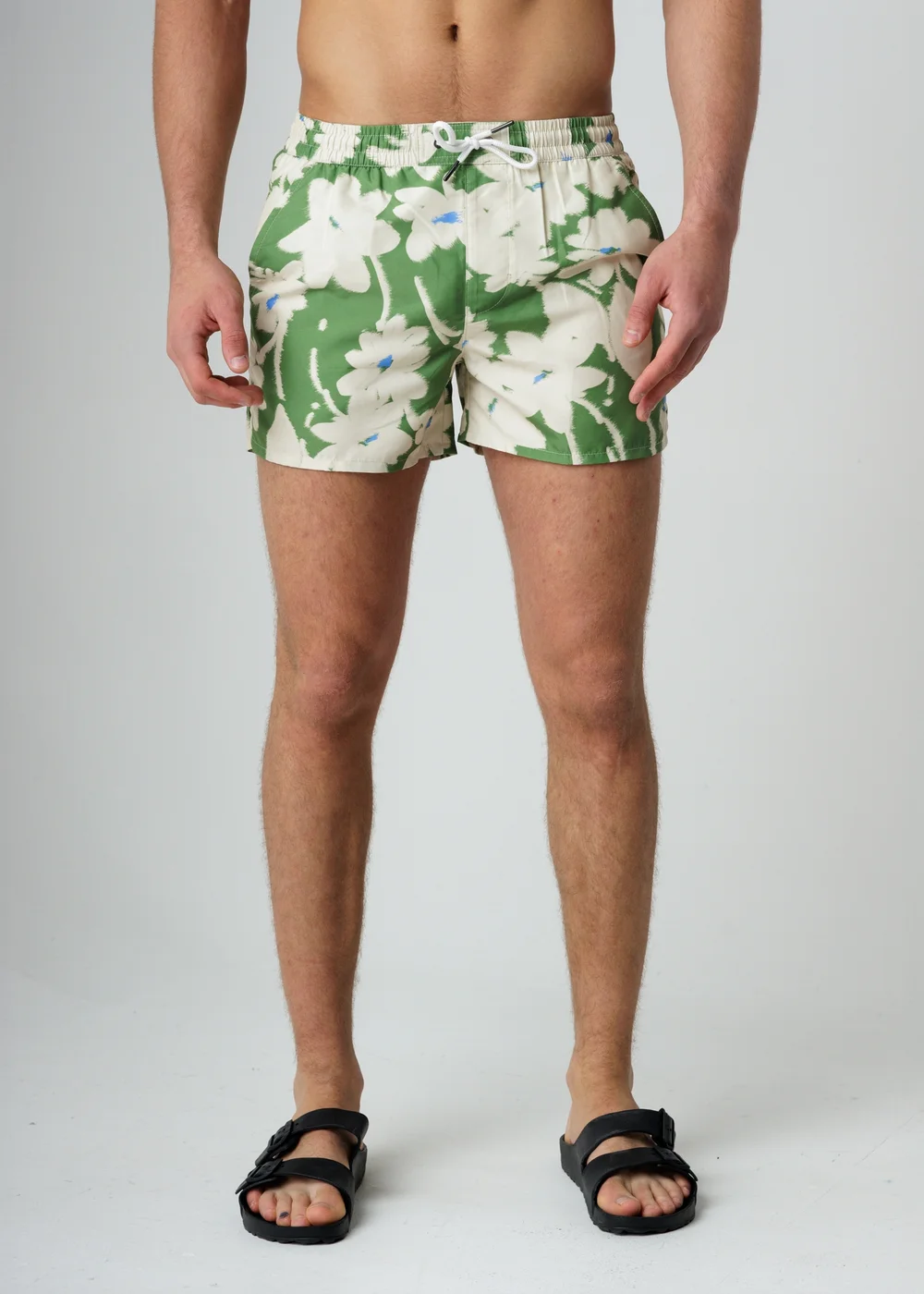 Influence green Elasticated Floral Print Swim Shorts - S Image 1