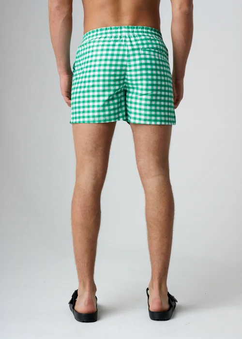 Influence Green Elasticated Gingham Print Swim Shorts - XL Image 2