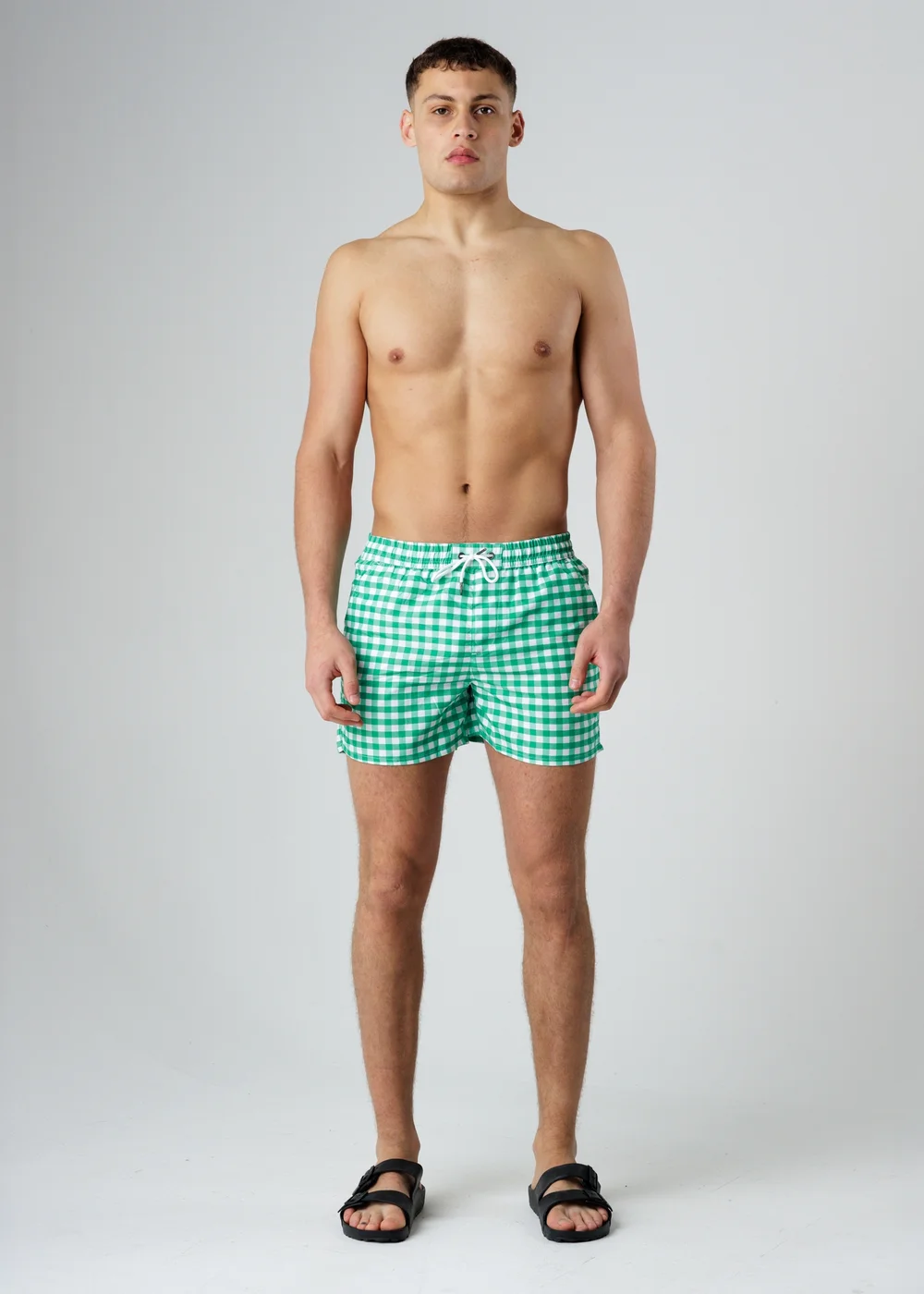 Influence Green Elasticated Gingham Print Swim Shorts - XL Image 4