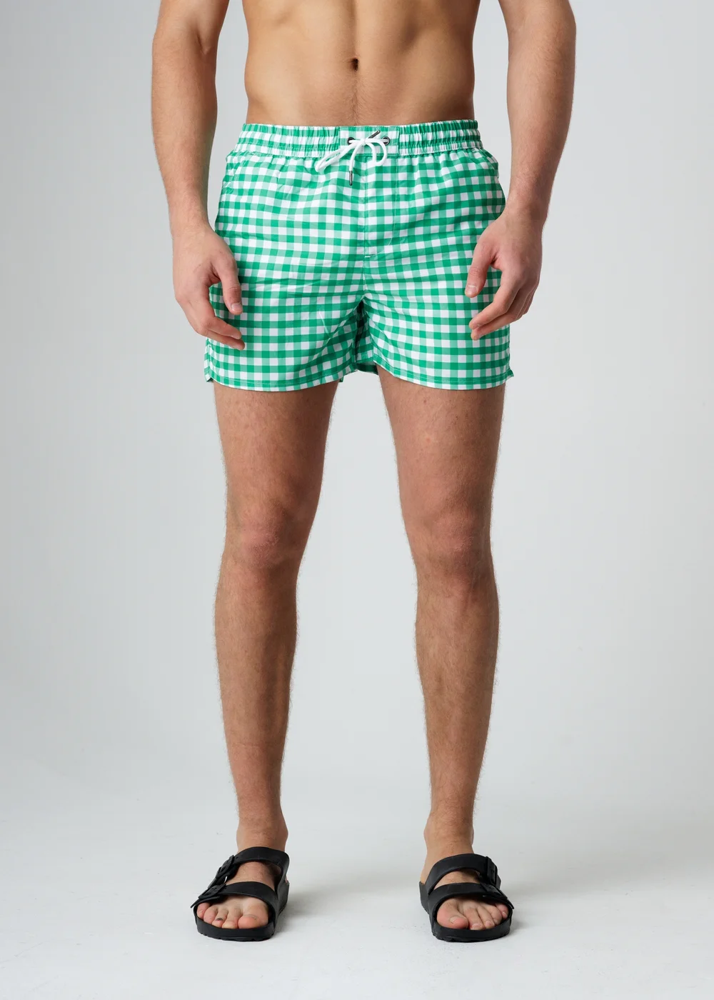 Influence Green Elasticated Gingham Print Swim Shorts - XL Image 1