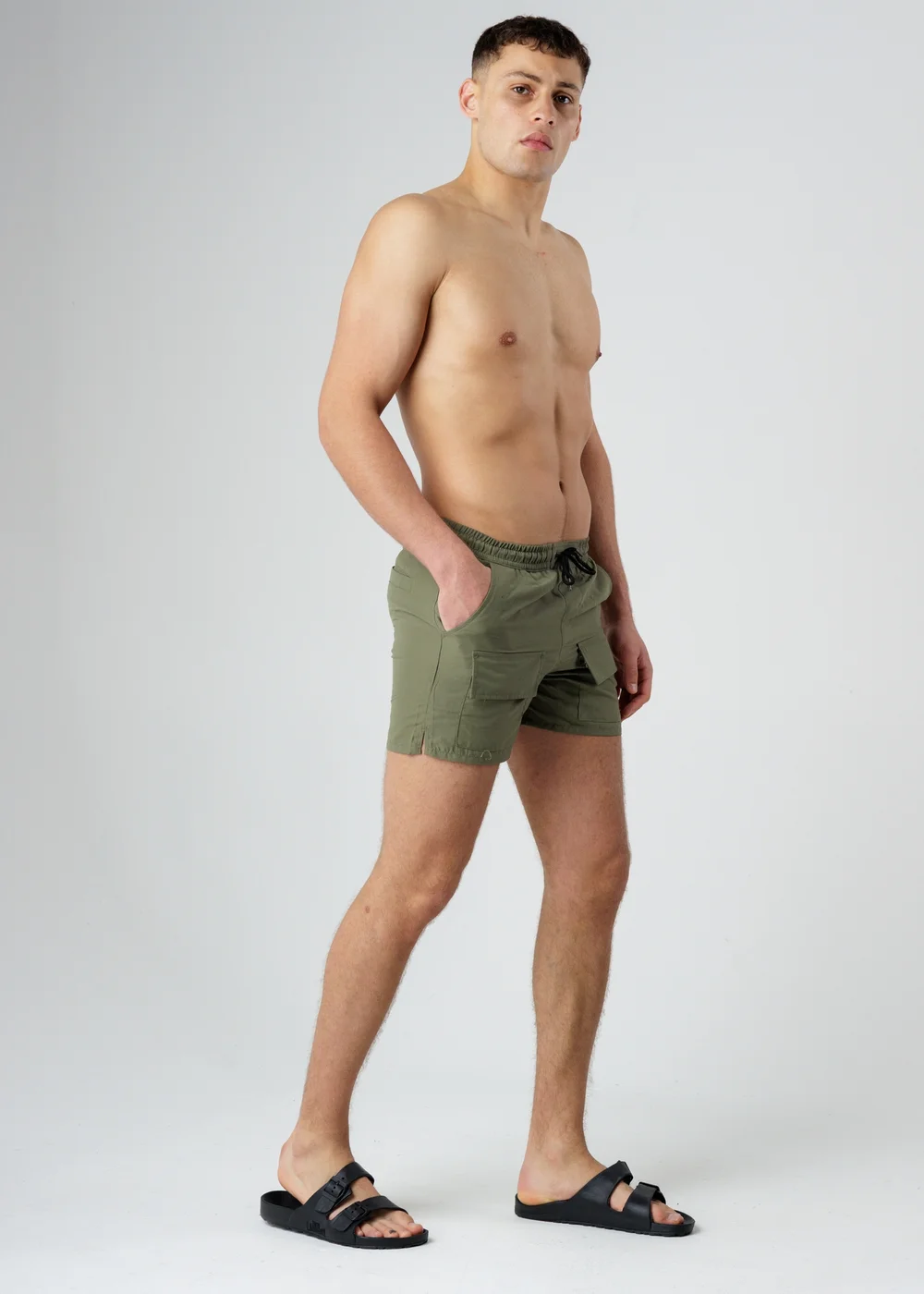 Influence Khaki Elasticated Cargo-Style Swim Shorts - L Image 4
