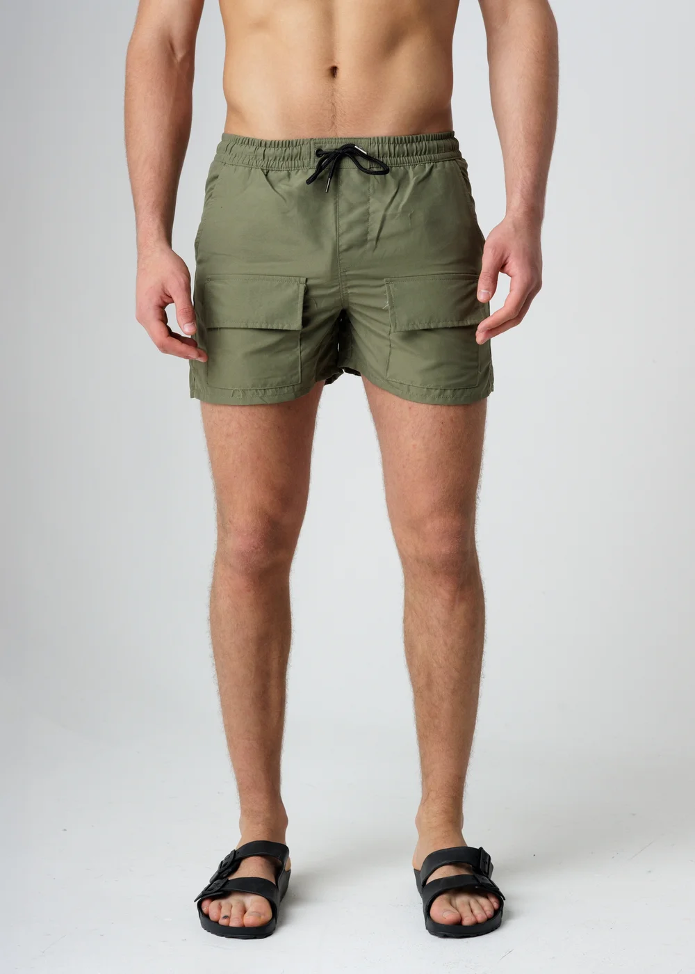 Influence Khaki Elasticated Cargo-Style Swim Shorts - L Image 1