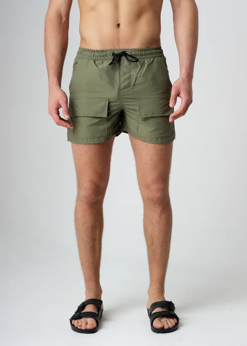 Influence Khaki Elasticated Cargo-Style Swim Shorts - L Image 1