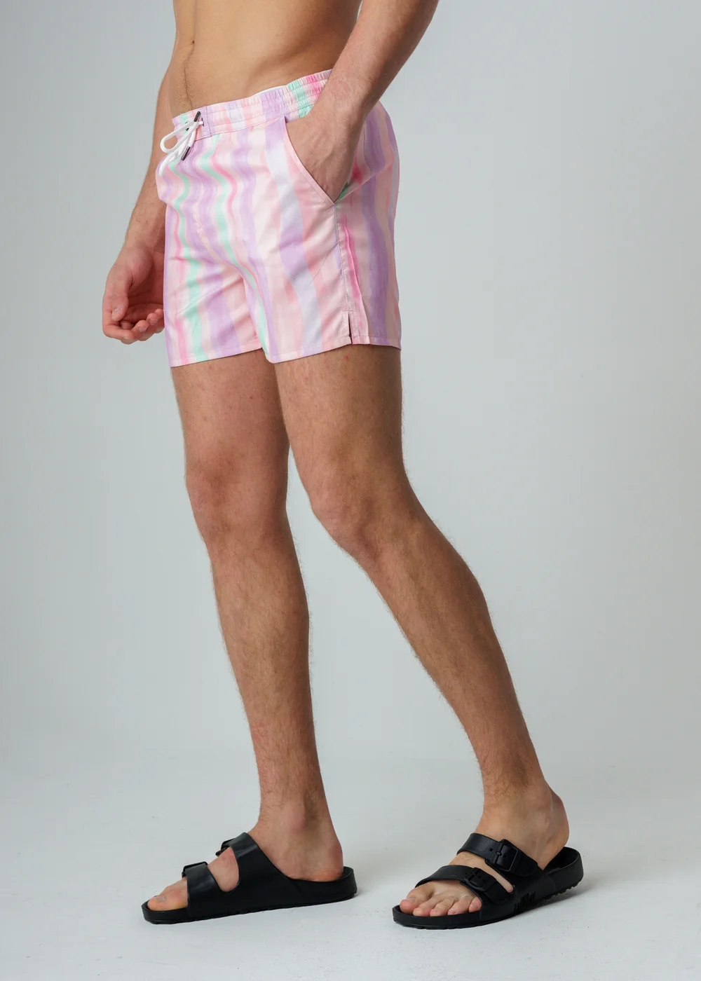 Influence Pink Elasticated Ombre Stripe Print Swim Shorts - S Image 1