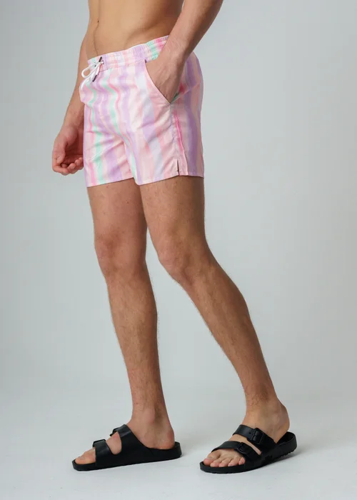 Influence Pink Elasticated Ombre Stripe Print Swim Shorts - S Image 1