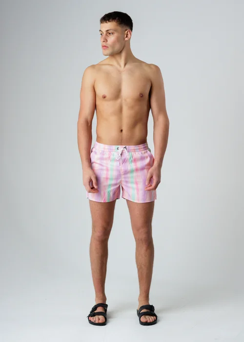 Influence Pink Elasticated Ombre Stripe Print Swim Shorts - S Image 4
