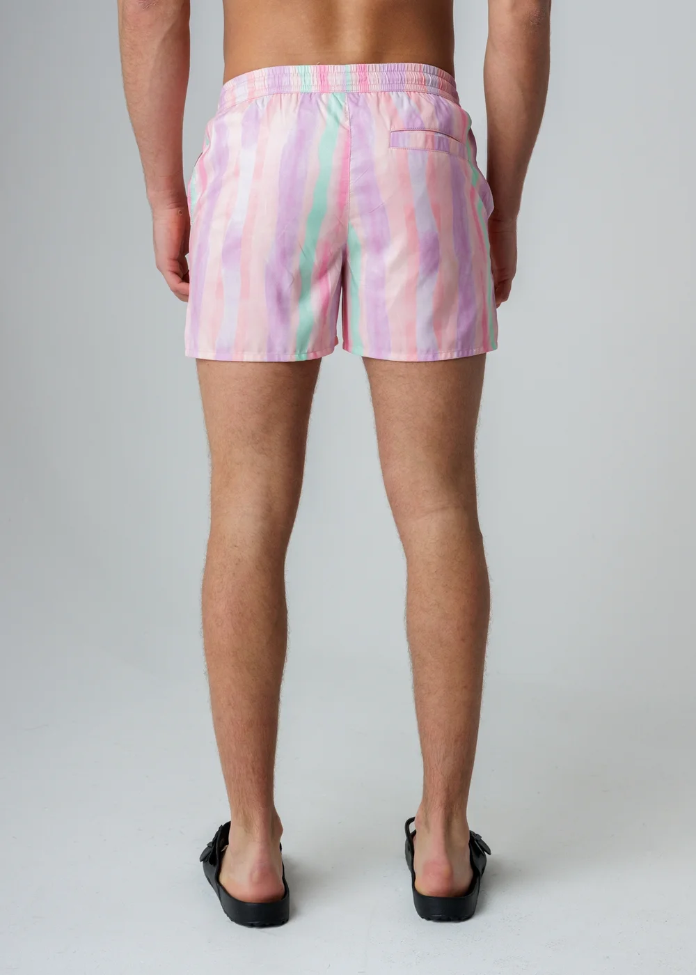 Influence Pink Elasticated Ombre Stripe Print Swim Shorts - S Image 2