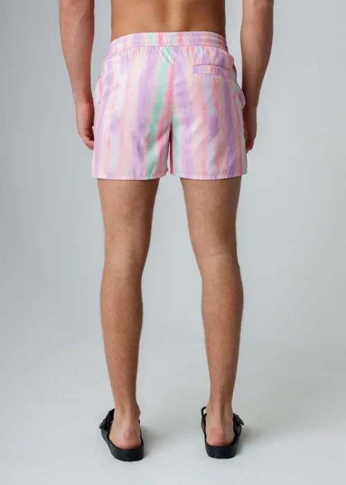 Influence Pink Elasticated Ombre Stripe Print Swim Shorts - S Image 2