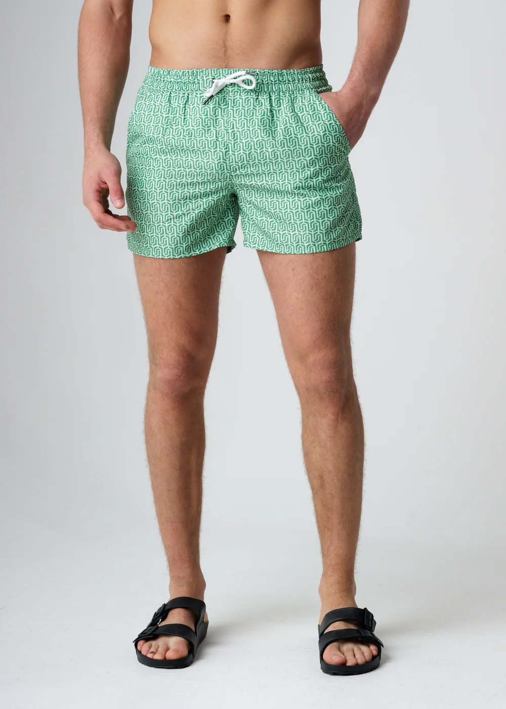 Influence Green Elasticated Geometric Print Swim Shorts - S Image 1