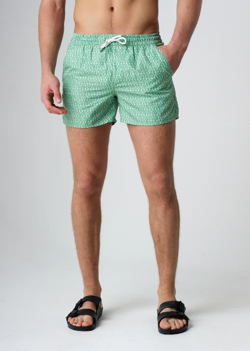 Influence Green Elasticated Geometric Print Swim Shorts - S Image 1
