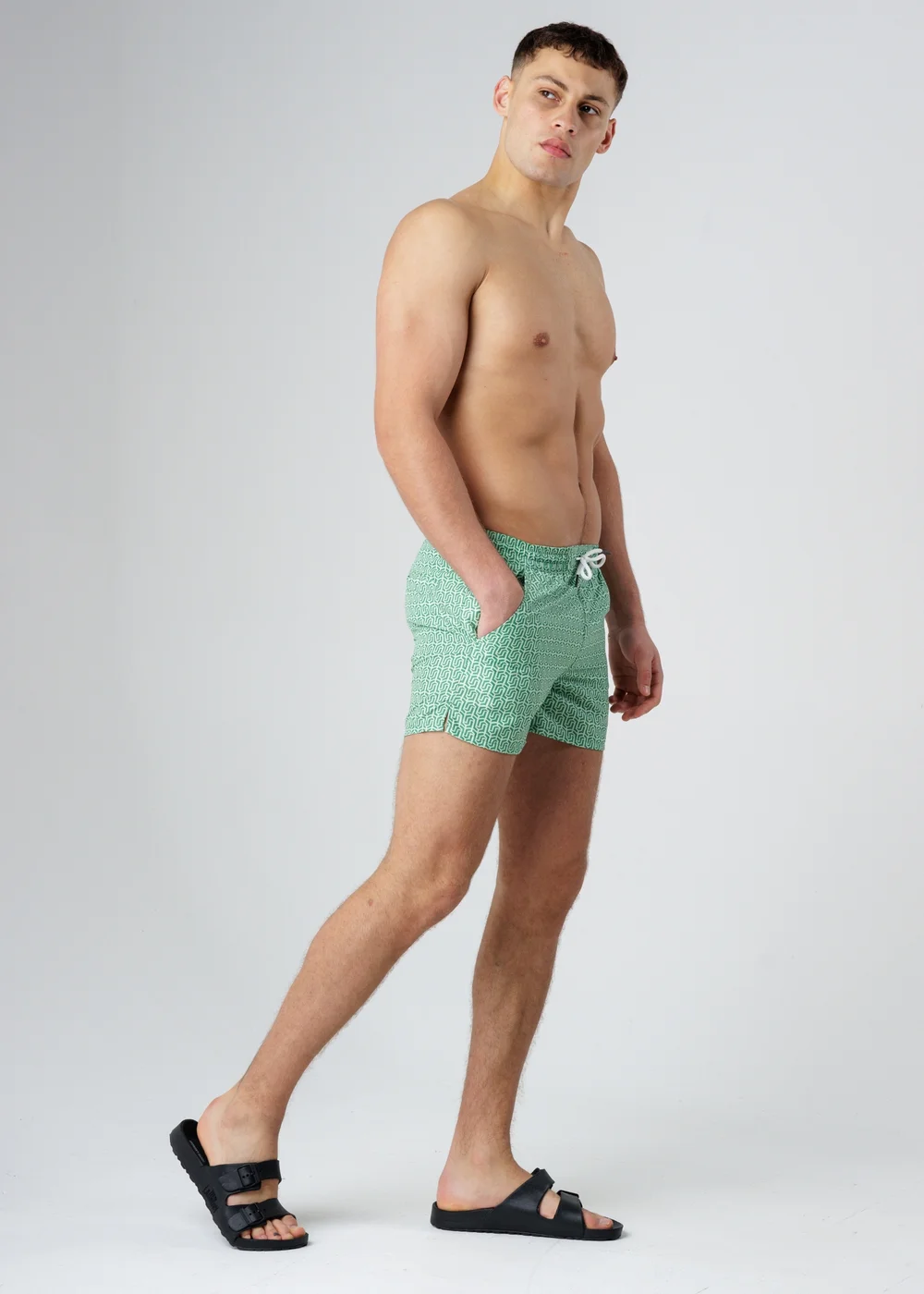 Influence Green Elasticated Geometric Print Swim Shorts - S Image 4