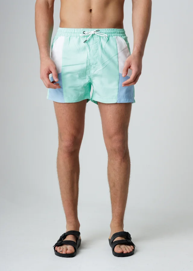 Influence Blue Elasticated Colourblock Swim Shorts
