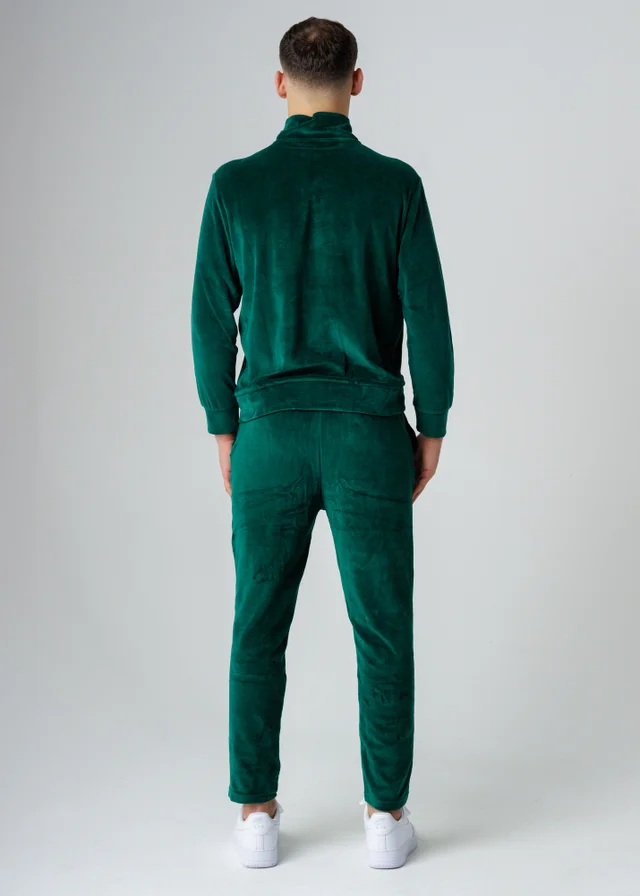 Influence Green Velour Half Zip Funnel Neck Sweatshirt & Jogger Tracksuit