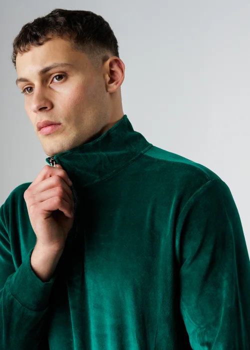 Influence Green Velour Half Zip Funnel Neck Sweatshirt & Jogger Tracksuit - S Image 4