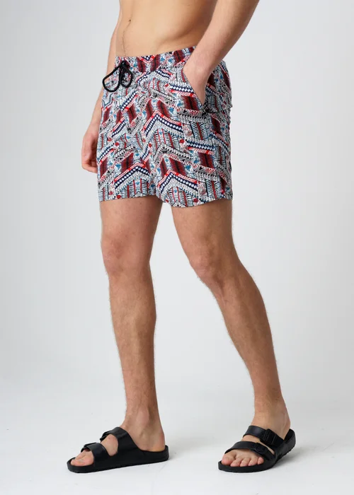 Influence Navy Abstract Print Elasticated Shorts - S Image 1