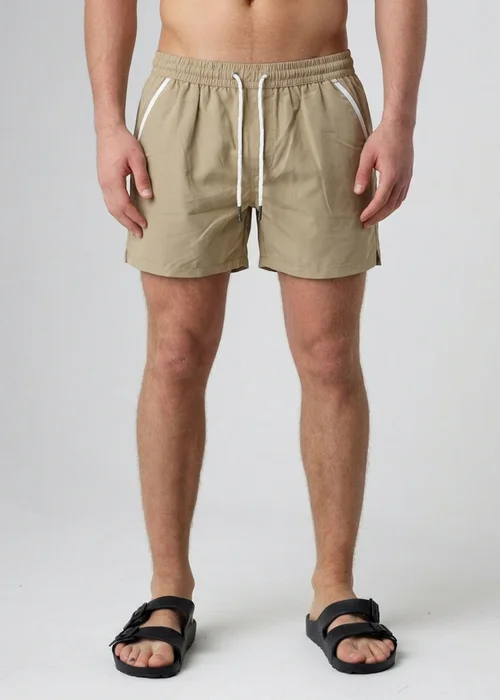 Influence Taupe Elasticated Stripe Swim Shorts - M Image 1
