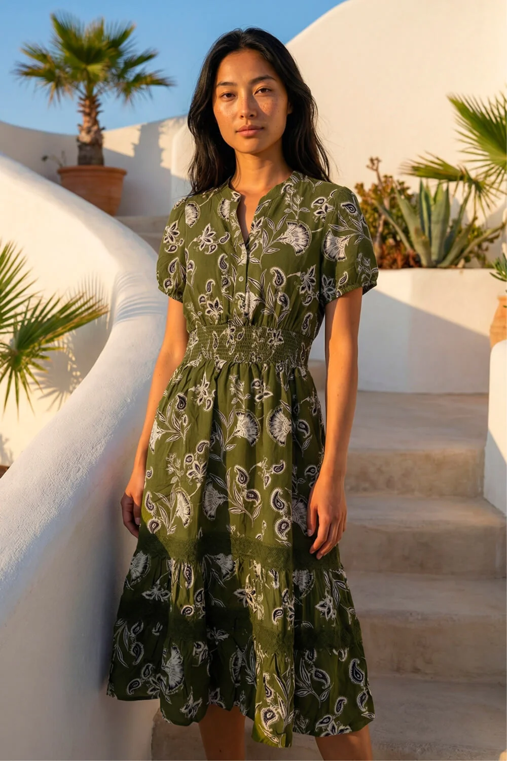 Roman Khaki Petite Floral Print Shirred Midi Dress - 16 Image 1