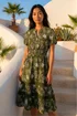 Roman Khaki Petite Floral Print Shirred Midi Dress - 16 Image 1