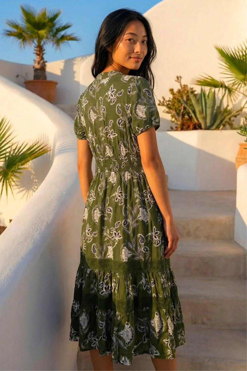 Roman Khaki Petite Floral Print Shirred Midi Dress - 16 Image 3