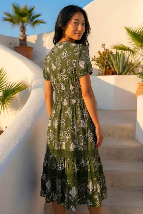 Roman Khaki Petite Floral Print Shirred Midi Dress - 16 Image 3