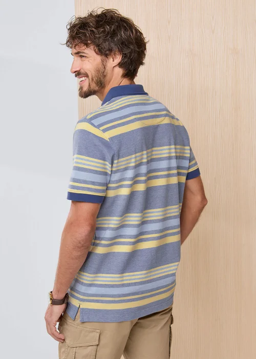 Cotton Traders Blue / Yell Signature Short Sleeve Birdseye Stripe Polo Shirt - M Image 3