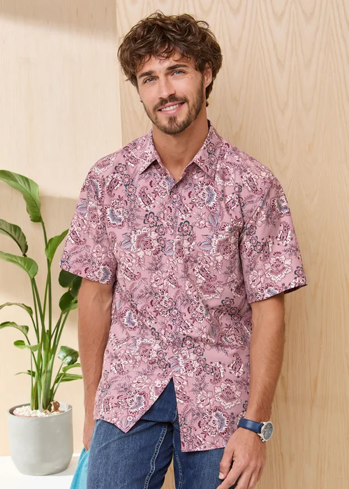 Cotton Traders Dusty Pink Signature Short Sleeve Soft Touch Print Shirt - 2XL Image 2
