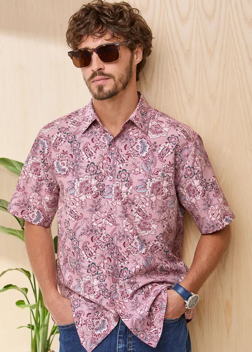 Cotton Traders Dusty Pink Signature Short Sleeve Soft Touch Print Shirt - 2XL Image 1