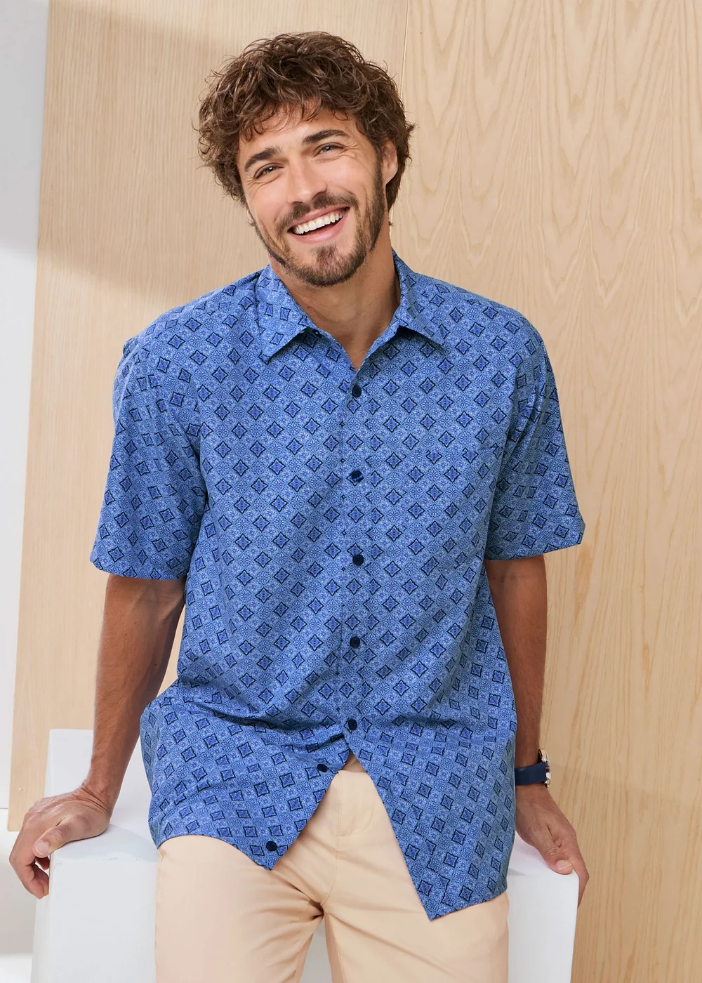 Cotton Traders Midnight Blue Signature Short Sleeve Soft Touch Print Shirt - 3XL Image 1