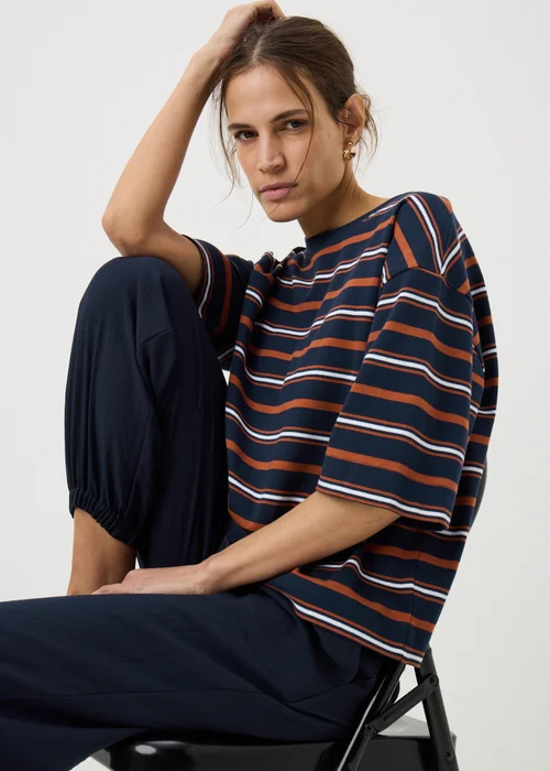 Navy Stripe Heavyweight Boxy T-Shirt - L Image 1