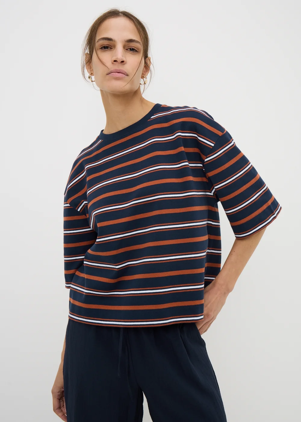 Navy Stripe Heavyweight Boxy T-Shirt - L Image 2