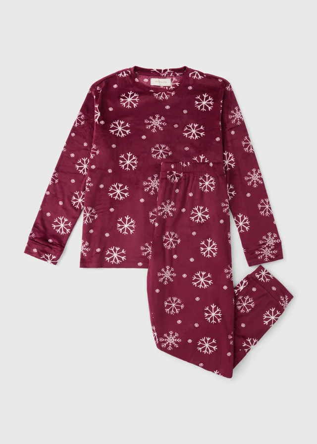 Burgundy Snowflake Fleece Bundle Pyjamas Set