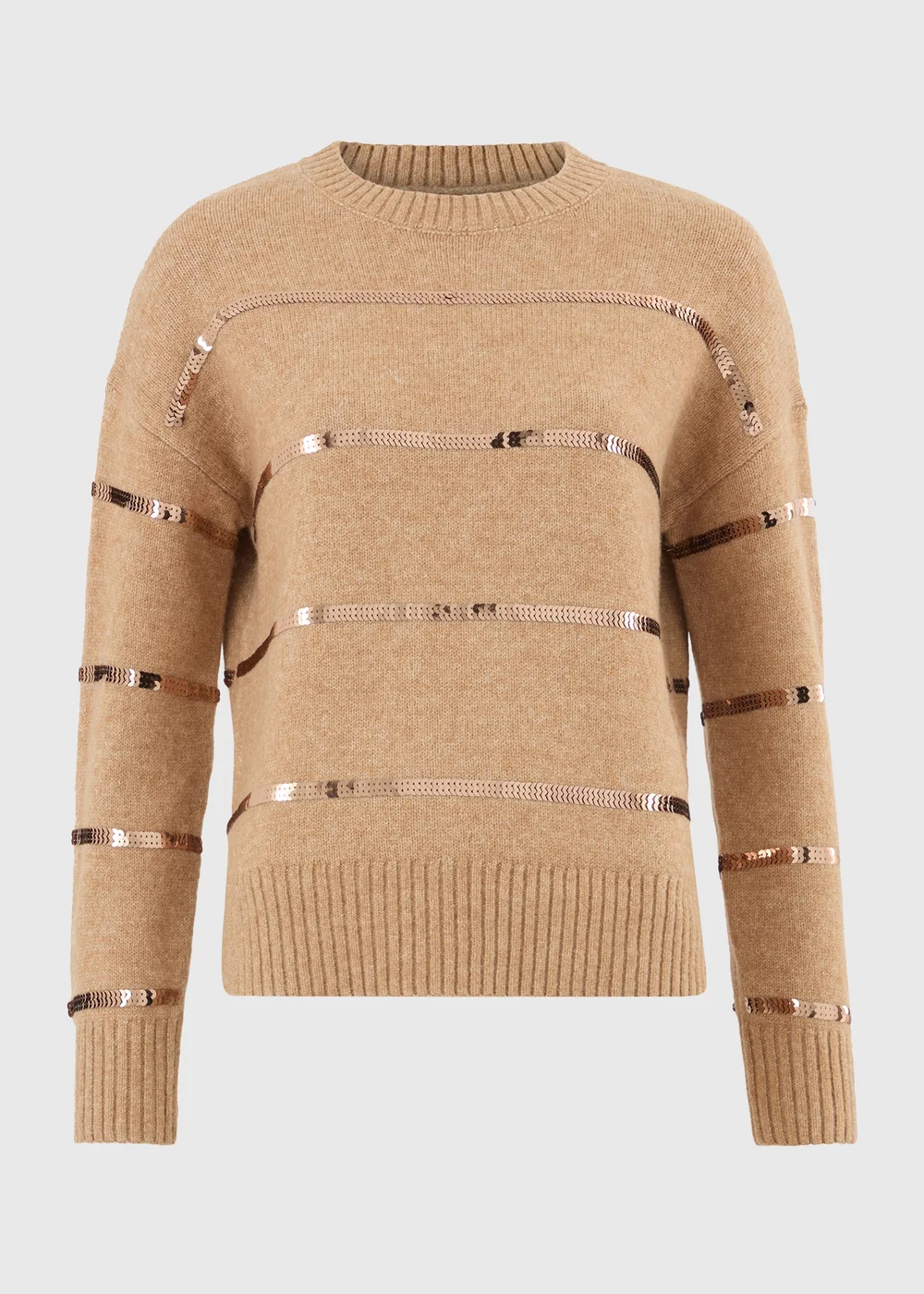 Camel Sequin Striped Jumper - XS Image 1