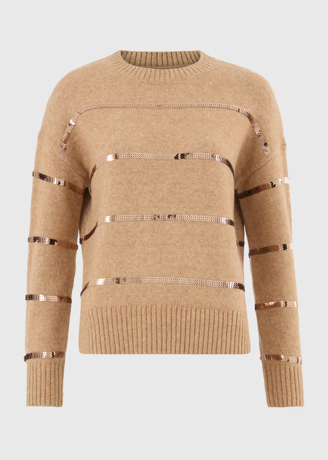 Camel Sequin Striped Jumper