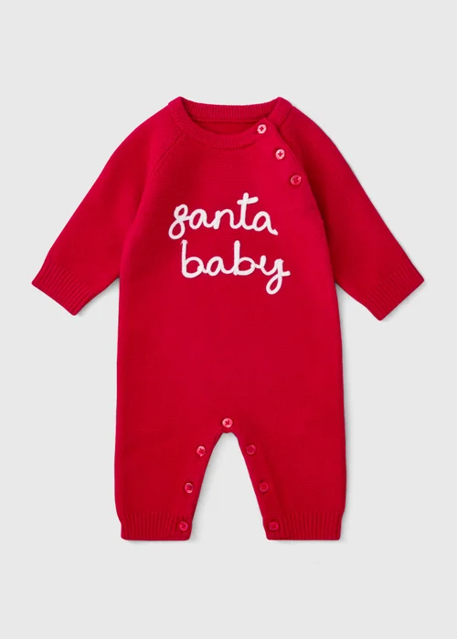 Baby Red Santa Baby Christmas Romper (0-12mths) - First Size Image 1