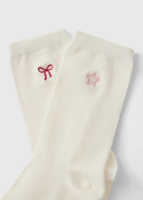 5 Pack Cream Bow Ankle Socks - One Size Image 2