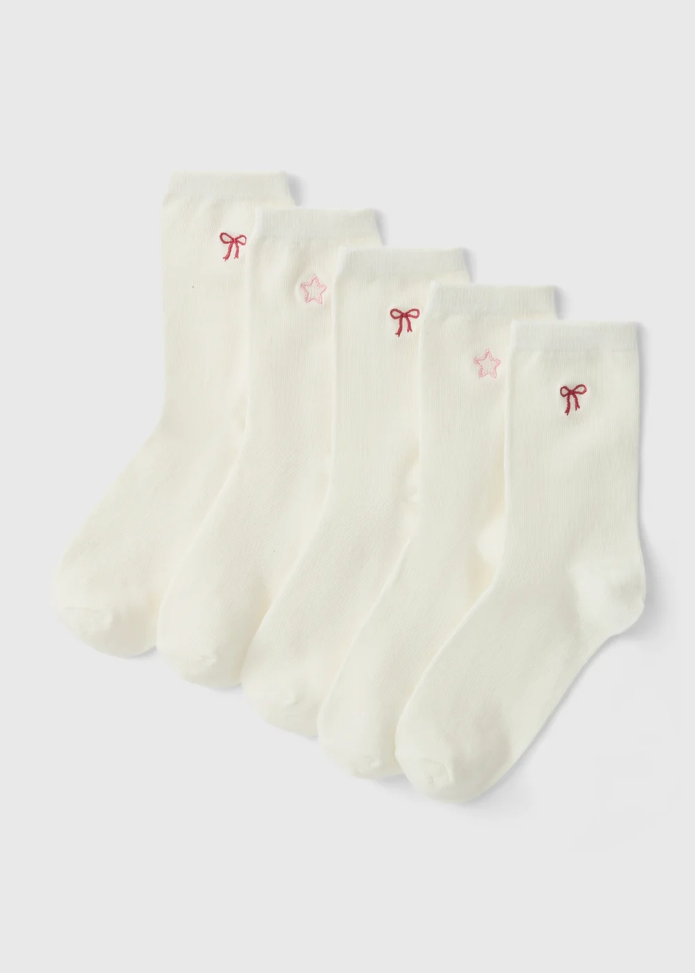 5 Pack Cream Bow Ankle Socks - One Size Image 1
