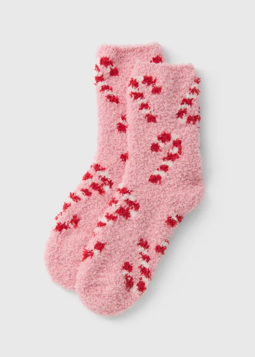 Cream/Red Candy Cane Cosy Socks - One Size Image 1