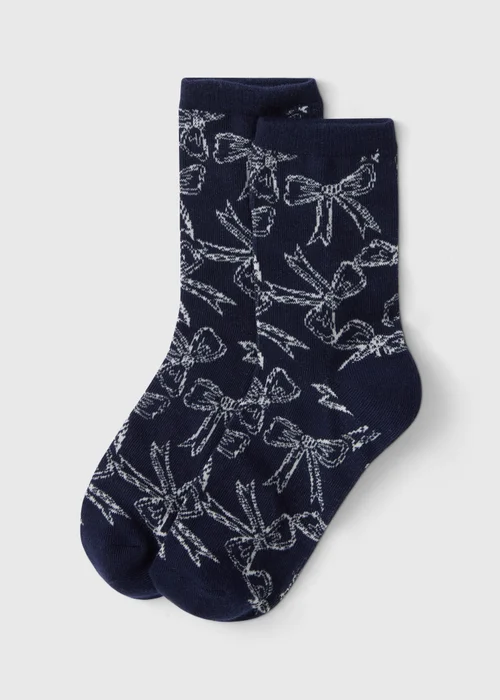 Navy Bow Design Socks - One Size Image 1