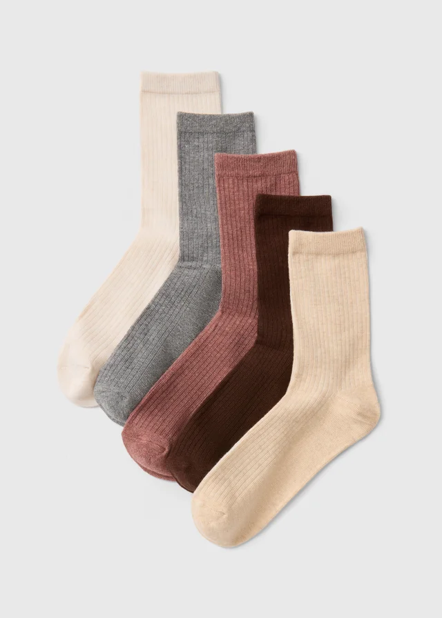 Multicoloured 5 Pack Ribbed Ankle Socks