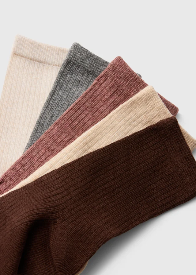 Multicoloured 5 Pack Ribbed Ankle Socks