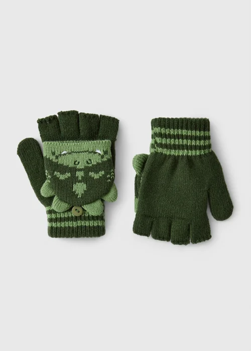 Boys Green Dino Mitten Gloves - One Size Image 1